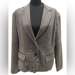 7th Avenue NY&CO Gray Lined Blazer, Faux Leather Trim Pocket Accents, Size 16